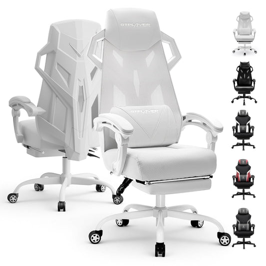 GTPLAYER Computer Chair with Adjustable Footrest, Ergonomic Gaming Chair with Headrest and Lumbar Support, Breathable Mesh Office Chair for Adults, High Back Reclining Desk Chair for Gaming and Office