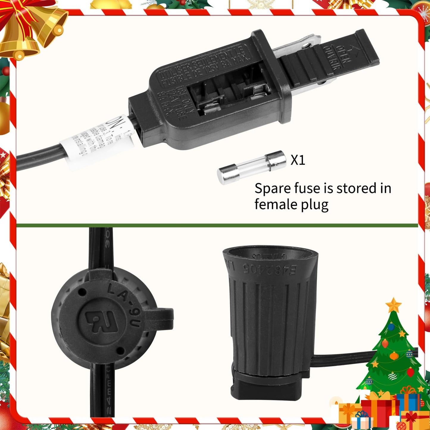 Minetom C9 Stringer Lights, 100 FT Connectable with 100 Sockets, Black Wire, 12in Spacing, Plastic, Outdoor Patio Use