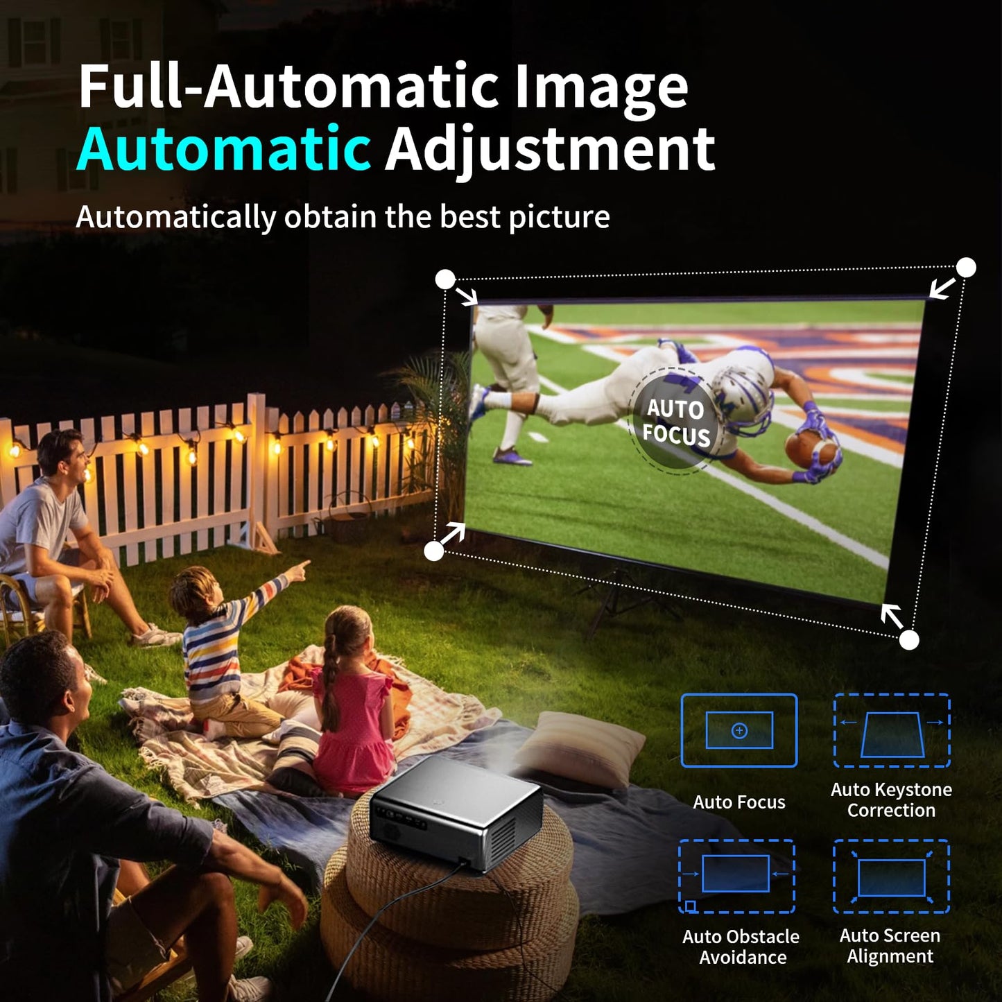 Smart TV Movie Projector , (Official licensed Netflix) 2000 ANSI 1080P Mini Portable Projector Proyector with WiFi and Bluetooth for Home Cinema, Supports 4K ,Auto Focus & Keystone.