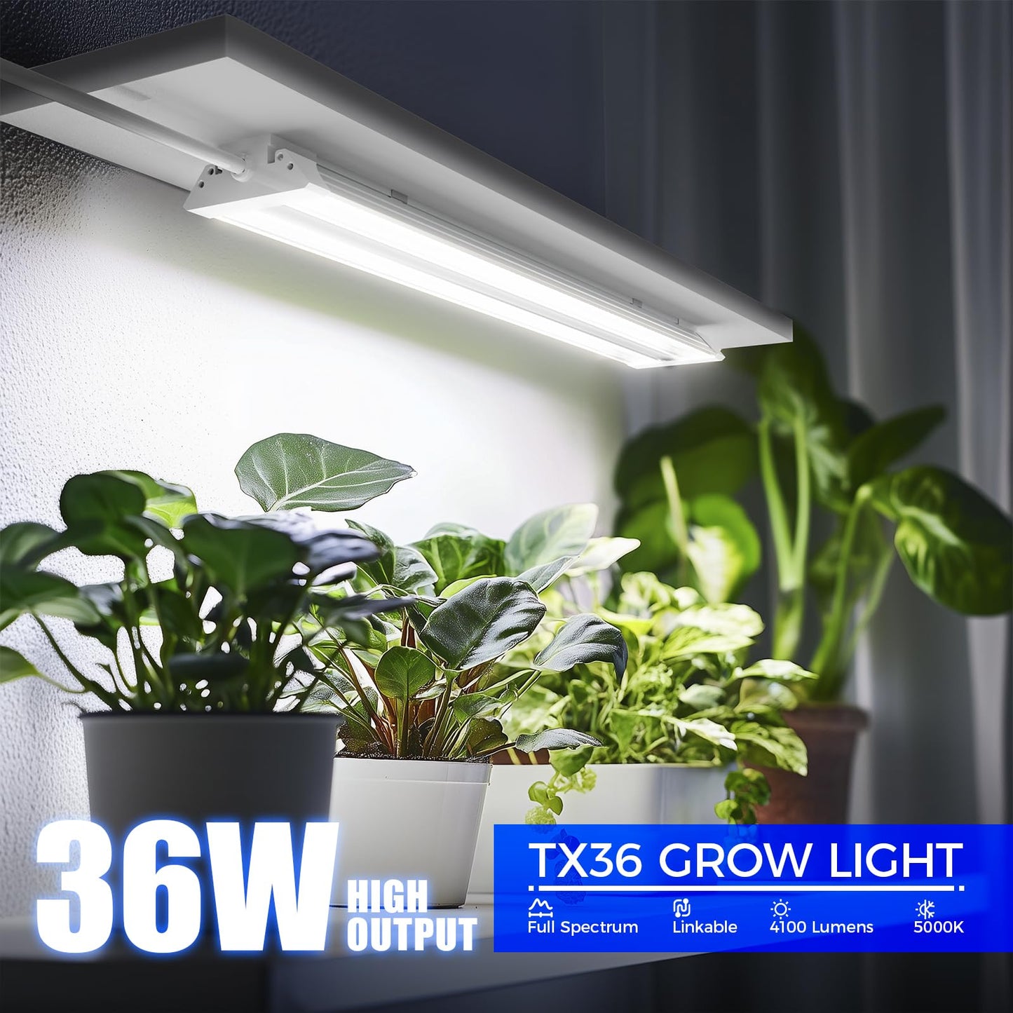 Barrina TX36 Grow Light for Indoor Plants, 36W Equivalent, 5000K Full Spectrum, 2FT Size, Aluminium and PC, 1 Pack