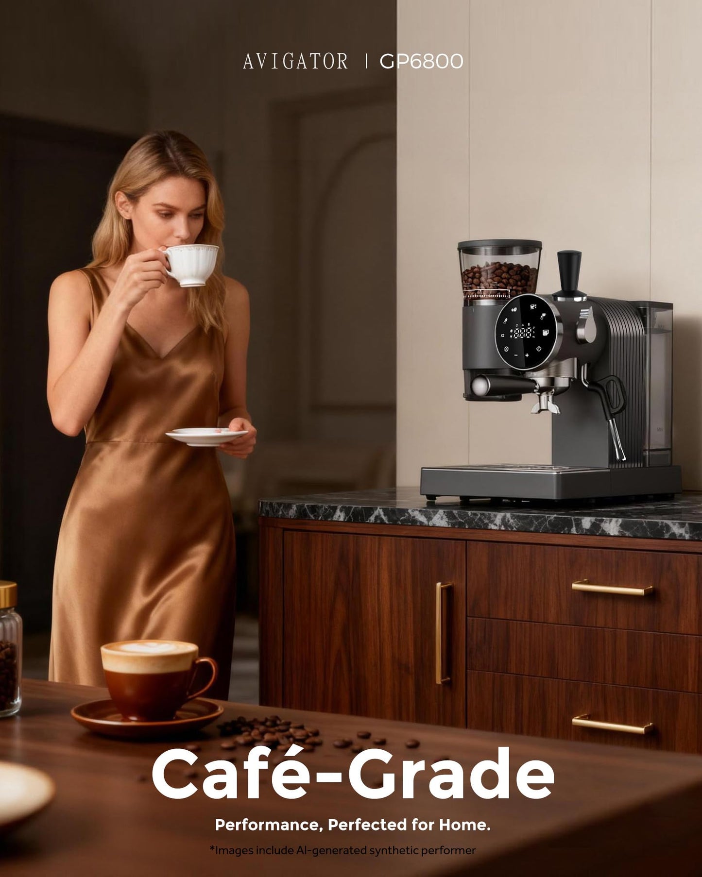 avigator 20 Bar Espresso Machine | LED Screen Touch Control | 6 Level Adjustable Grinder | Drip Coffee & Cold Brew, Milk Frother, Assisted Tamper & Built-In Accessory Storage Box | 50oz Tank