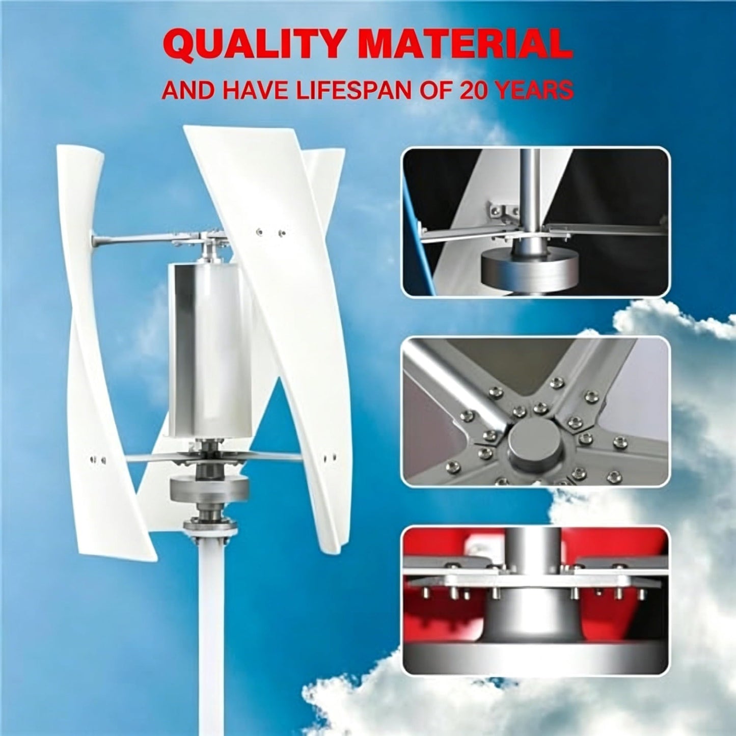 12-48V Vertical Axis Wind Turbine Kit 300-600W(True Specifications), Generator with Grid-Tied Controller, Vertical Magnetic Levitation Wind Turbine for Home(600W,24V)