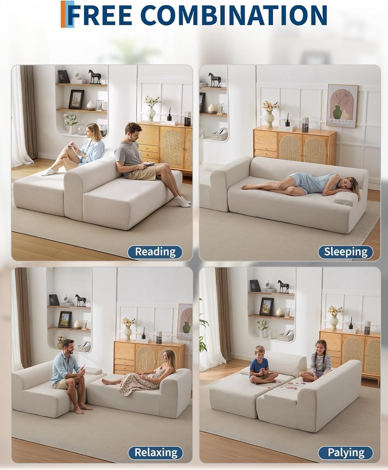 IDEALHOUSE 108" Modular Sectional Cloud Couch with Chaise Loung- Super Fluffy Boneless Sofa, Upholstered l-Shaped Couch for Living Room & Bedroom, No Assembly Required