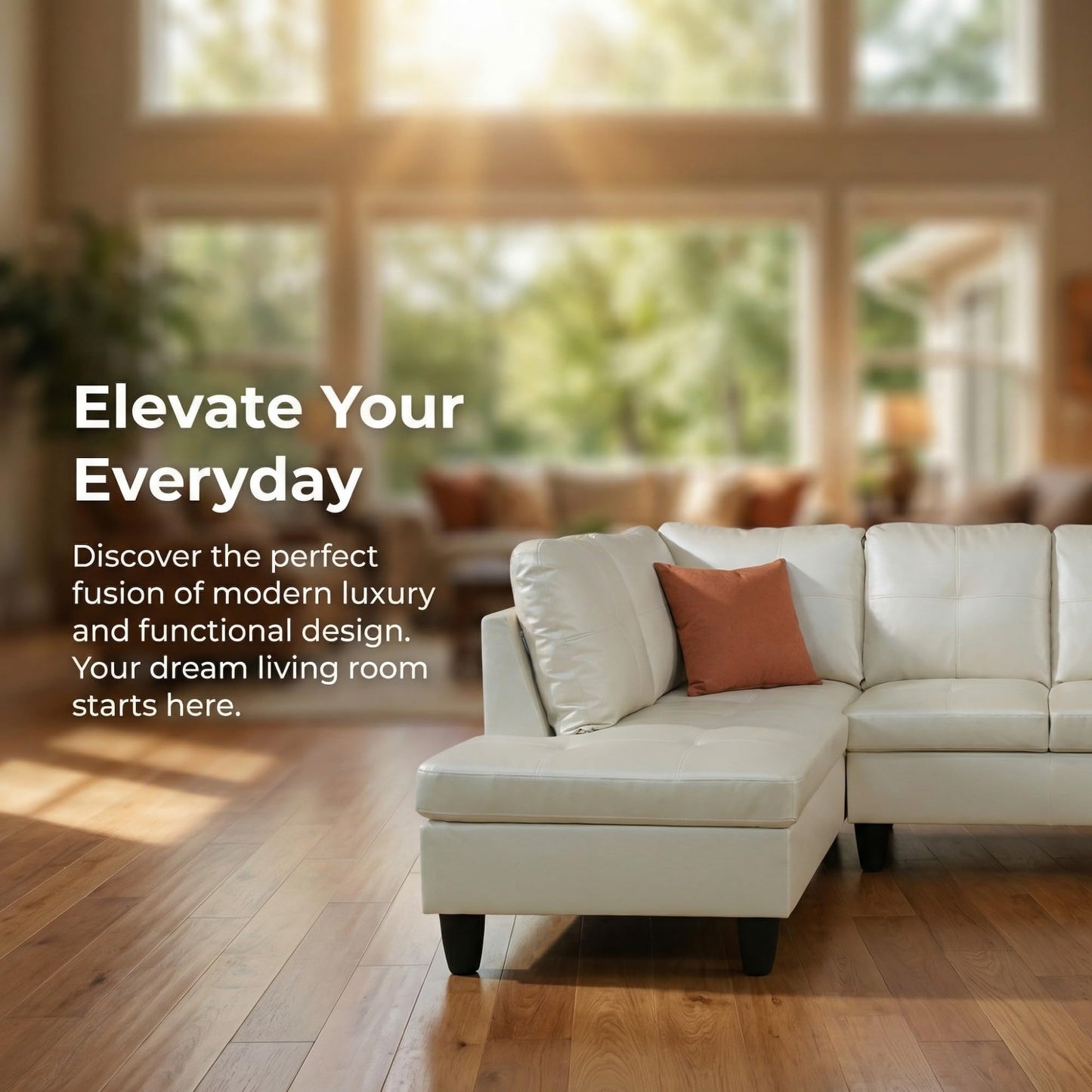 NicBex Leather Couches for Living Room, 2-Piece 97" L-Shaped Sectional Couch with Movable Chaise, Modern Sofa Living Room Set for Apartment, Office & Bedroom, Pearl White