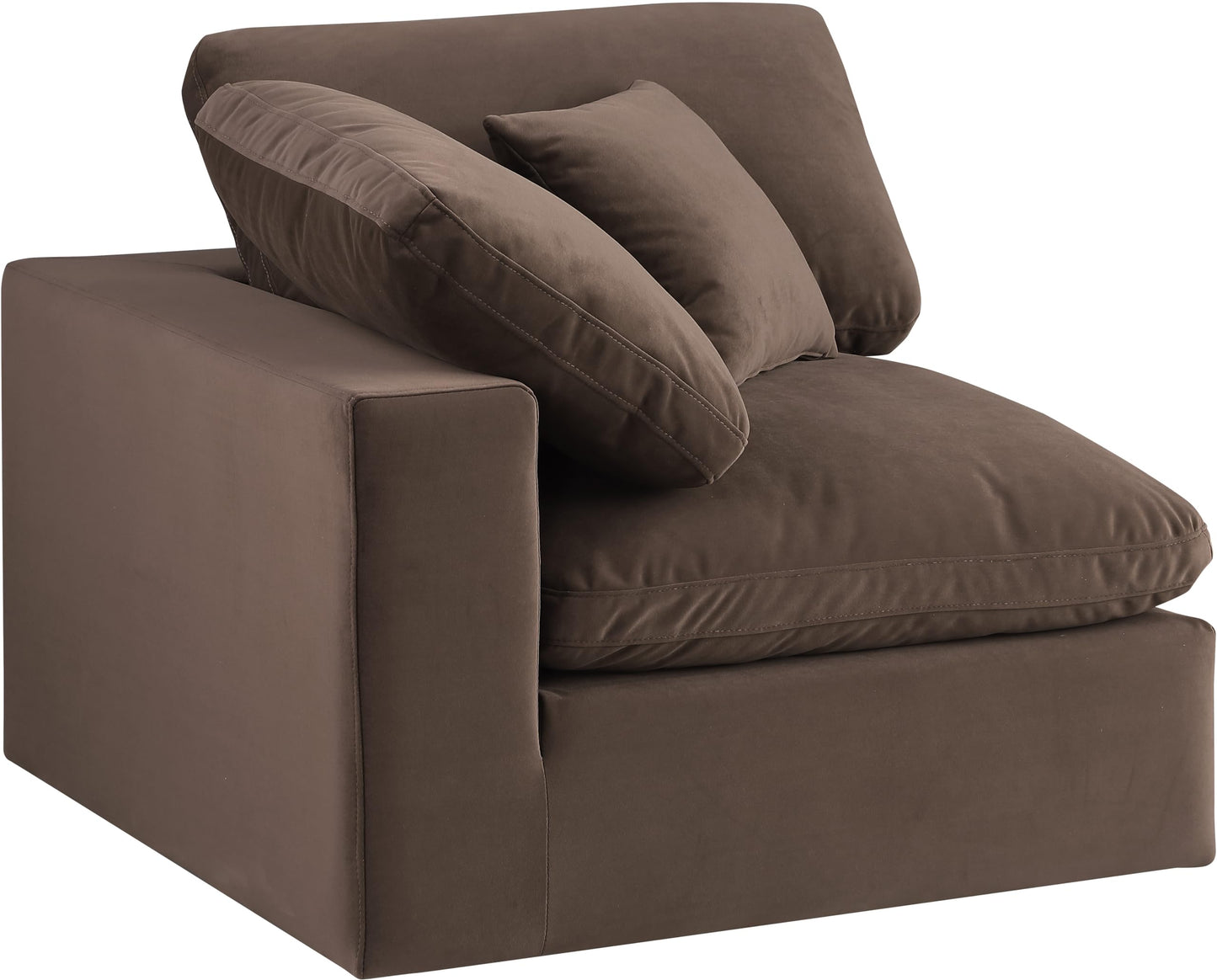 Meridian Furniture 189Brown-Corner Comfy Collection Modern | Contemporary Velvet Upholstered Corner Chair, Soft Brown Velvet, Down Feather Cushions, 40" W x 40" D x 34.5" H, Brown