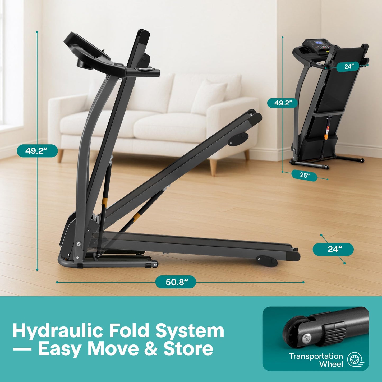 SereneLife Folding Exercise Running Treadmill Machine, Upgraded Electric Motorized Exercise Equipment with 12 Pre-Set Program, 4 Incline Level, Bluetooth Music and App Support for Home Gym or Office