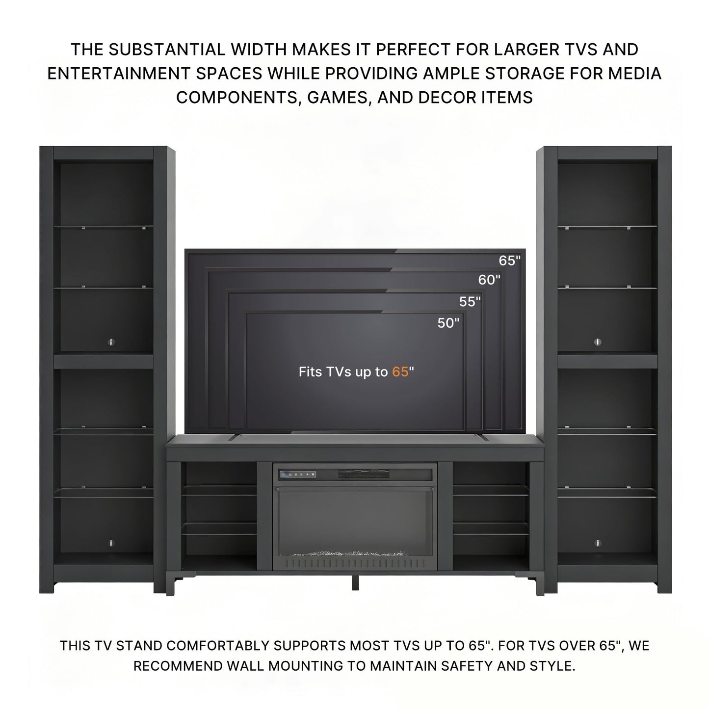 Signature Design by Ashley Cayberry Modern 3-Piece Entertainment Center with Electric Fireplace for TVs up to 68", Black