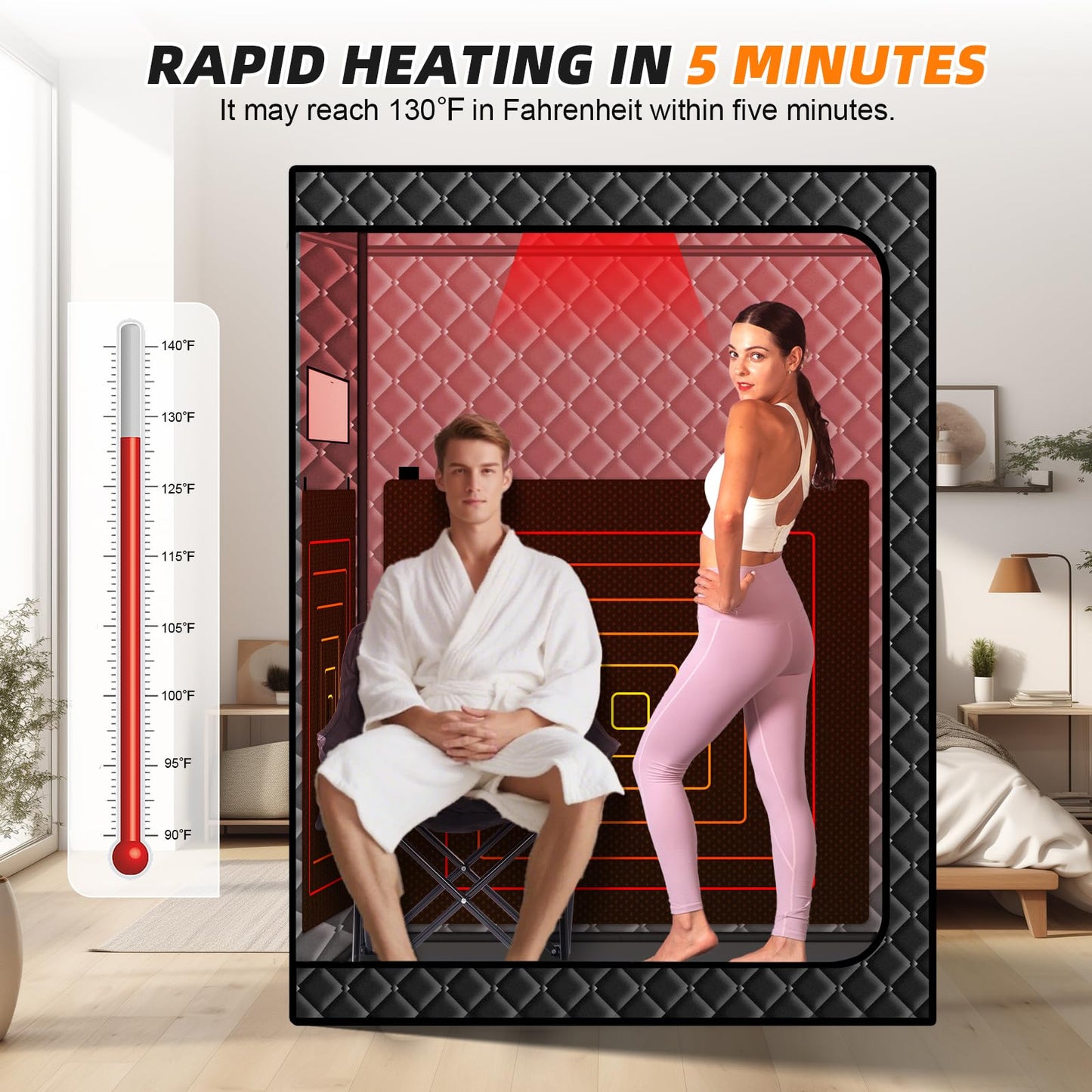 TaTalife 2 Person Portable Infrared Sauna Box, Upgraded Full Size Indoor Home SPA Room, 660nm Red Light Therapy Lamp, Foldable Sauna Chair Set with Remote Control for Home Relaxation & Body Care