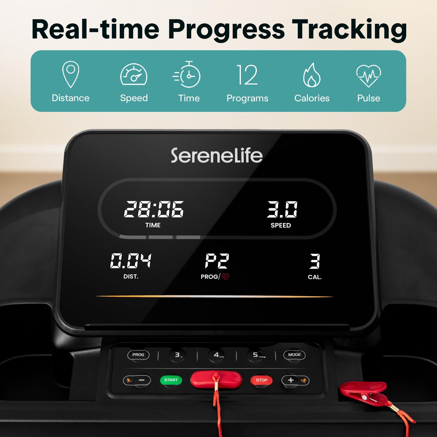 SereneLife Smart Foldable Treadmill with Bluetooth Music, 5 LED Display, Shock Absorption, Advanced App Integration, 2-Level Manual Incline, Portable Treadmill 2.5HP Motor for Optimal Workouts