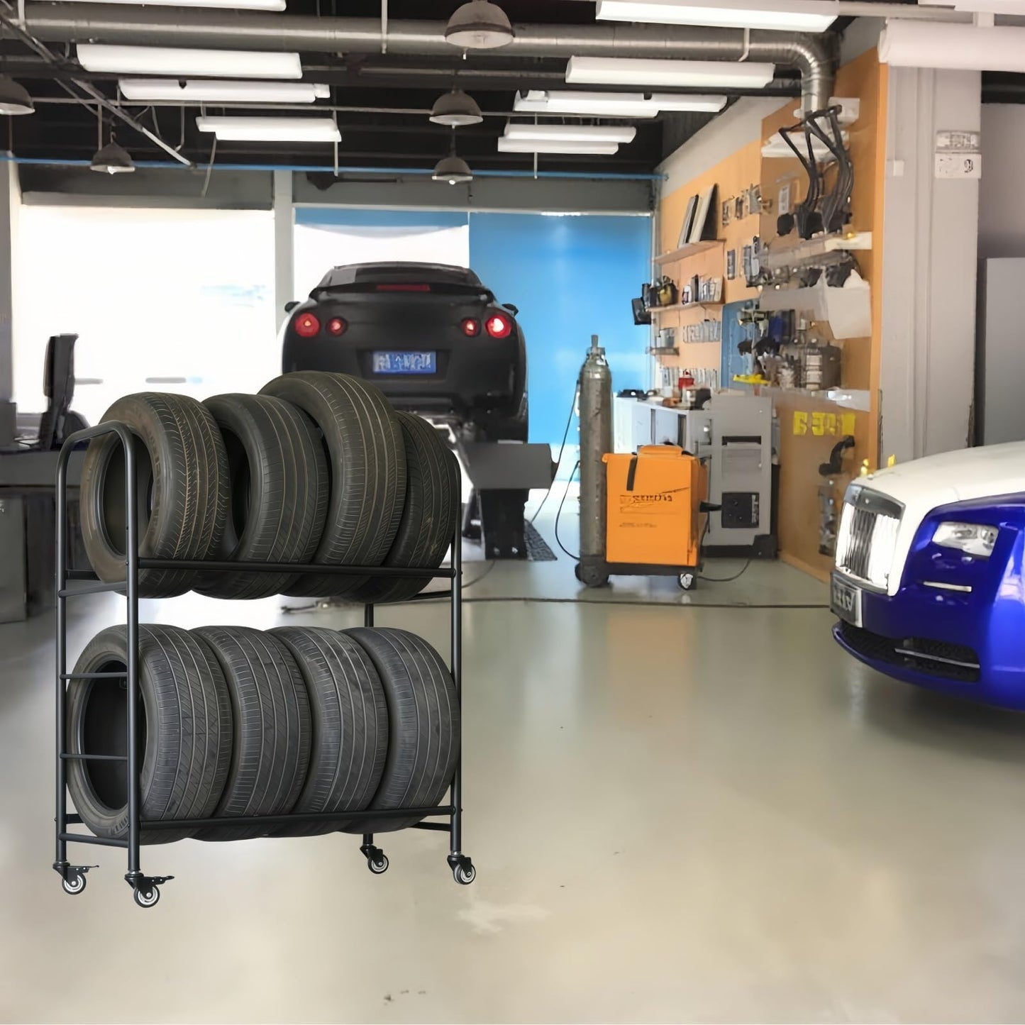 AKFNCJE Movable Heavy Duty Tire Rack, Adjustable Tire Storage Rack