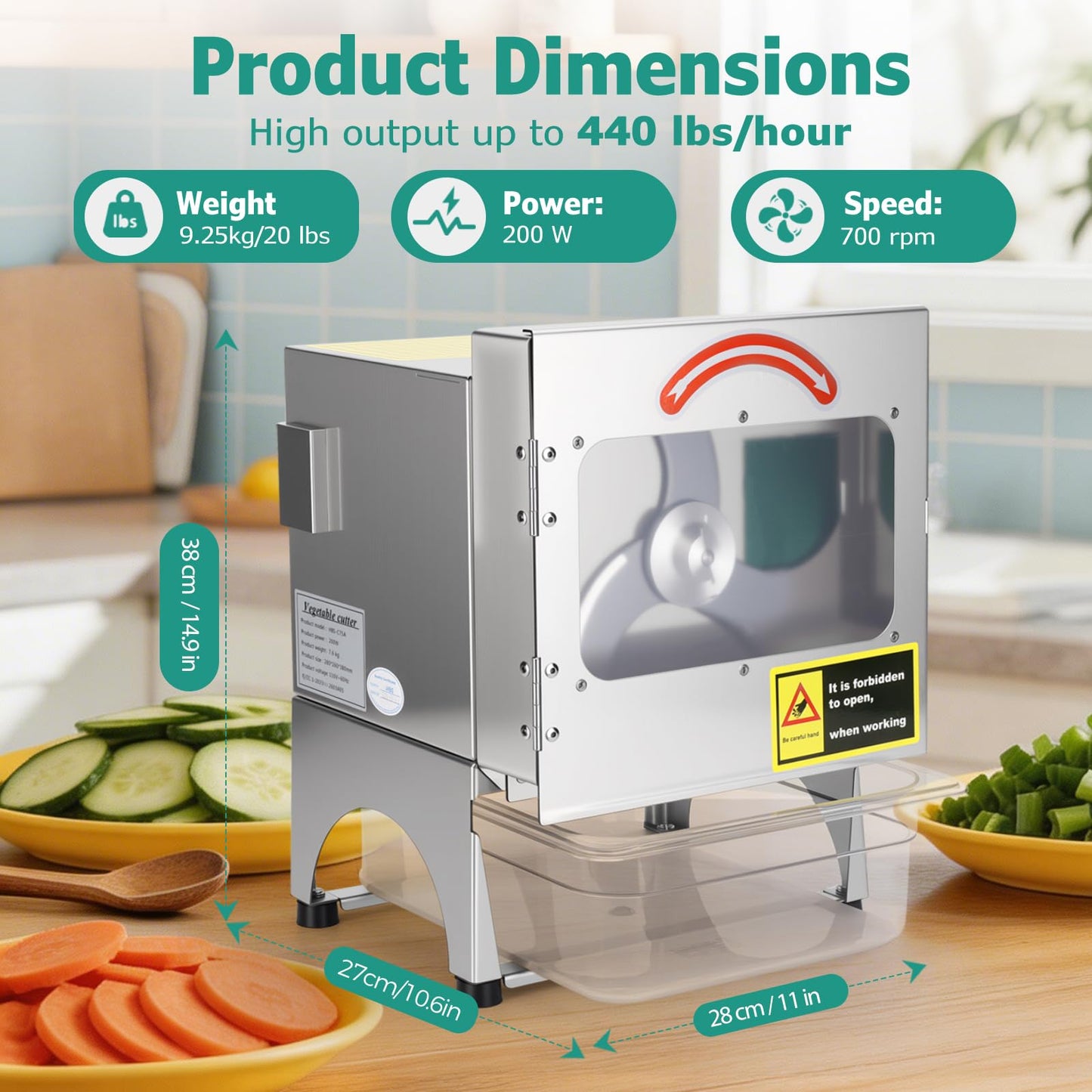 LLNC Commercial Electric Vegetable Slicer，200W Automatic Scallion Chopper，440LB/H with Conveyor Belt,1-35mm Thickness Adjustable for Cucumber Scallion Green Bean for Restaurant Hotel Kitchen 110V