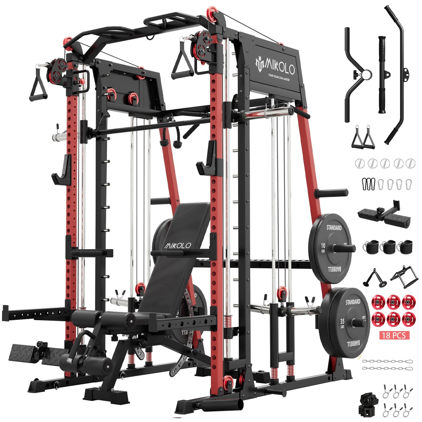 Mikolo Smith Machine, 2200lbs Squat Rack with LAT-Pull Down System & Cable Crossover Machine, Power Rack and Packages (RPRO230HPHGP)
