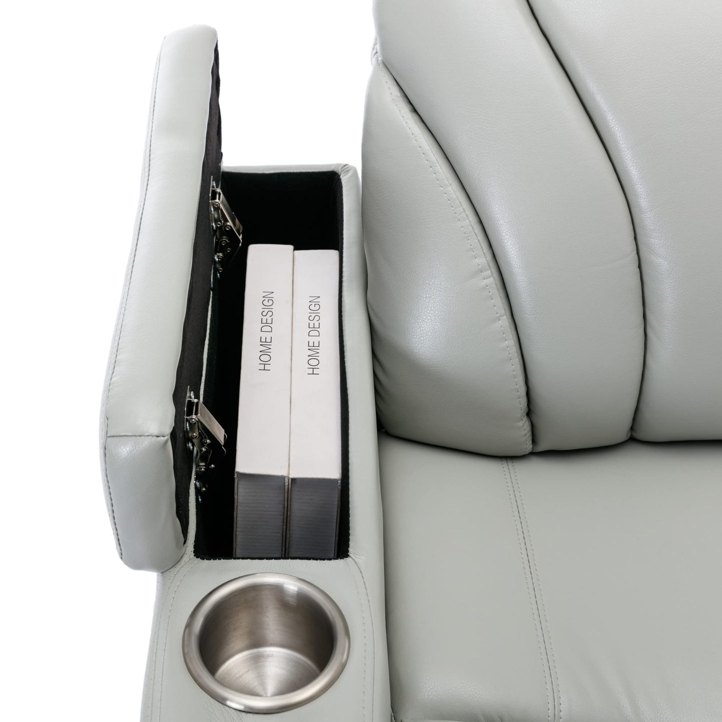 Merax Leather Recliner Chair, Electric Home Theater Seating with Multimedia Audio Armrest, Cup Holders & Storage, Light Grey