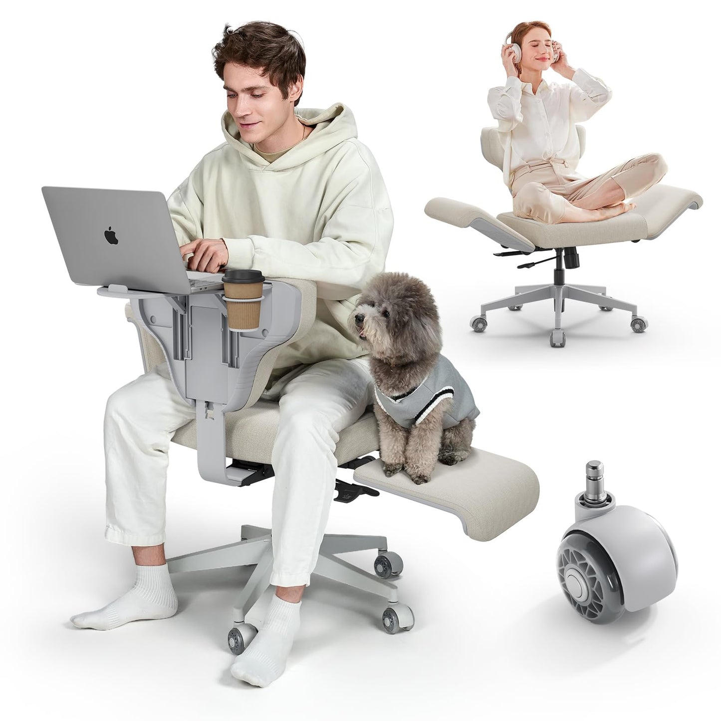 Newtral Freedom-X Criss Cross Chair with Wheels & Amrests- Cross Legged Office Chair with Laptop Tray, Multi-Position Recliner Chair, Adjustable Ergonomic Chair, Relax, Work from Home