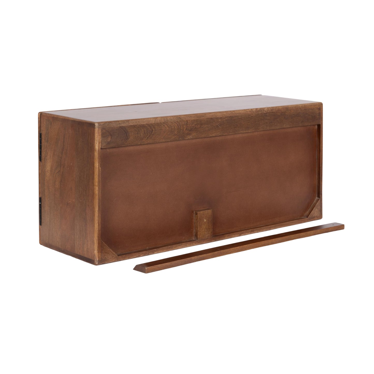 Kate and Laurel Atwood Modern Mango Wood Two-Door Wall Cabinet, 32 x 10 x 14, Walnut Brown, Decorative Storage Cabinet with Metal Pulls for Use as Floating Nightstand or Floating TV Shelf