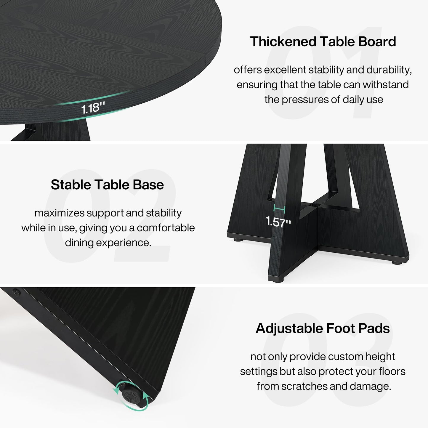 Tribesigns 47 inch Round Dining Table Wood Kitchen Table for Dining Room, 47" Dinner Room Tables for 4-6, Farmhouse Accent Furniture with Wooden Tabletop and Cross Base, Black