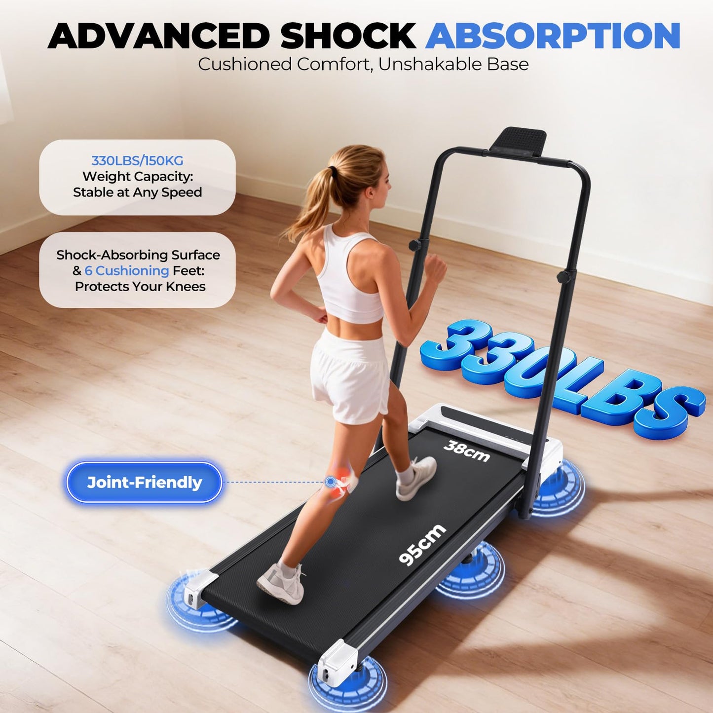 GTRACING Walking Pad with Incline & Height-Adjustable Handlebar, 5-in-1 Foldable Treadmill for Home & Office, Portable Under Desk Treadmill 350LB with Remote Control LED Display, White