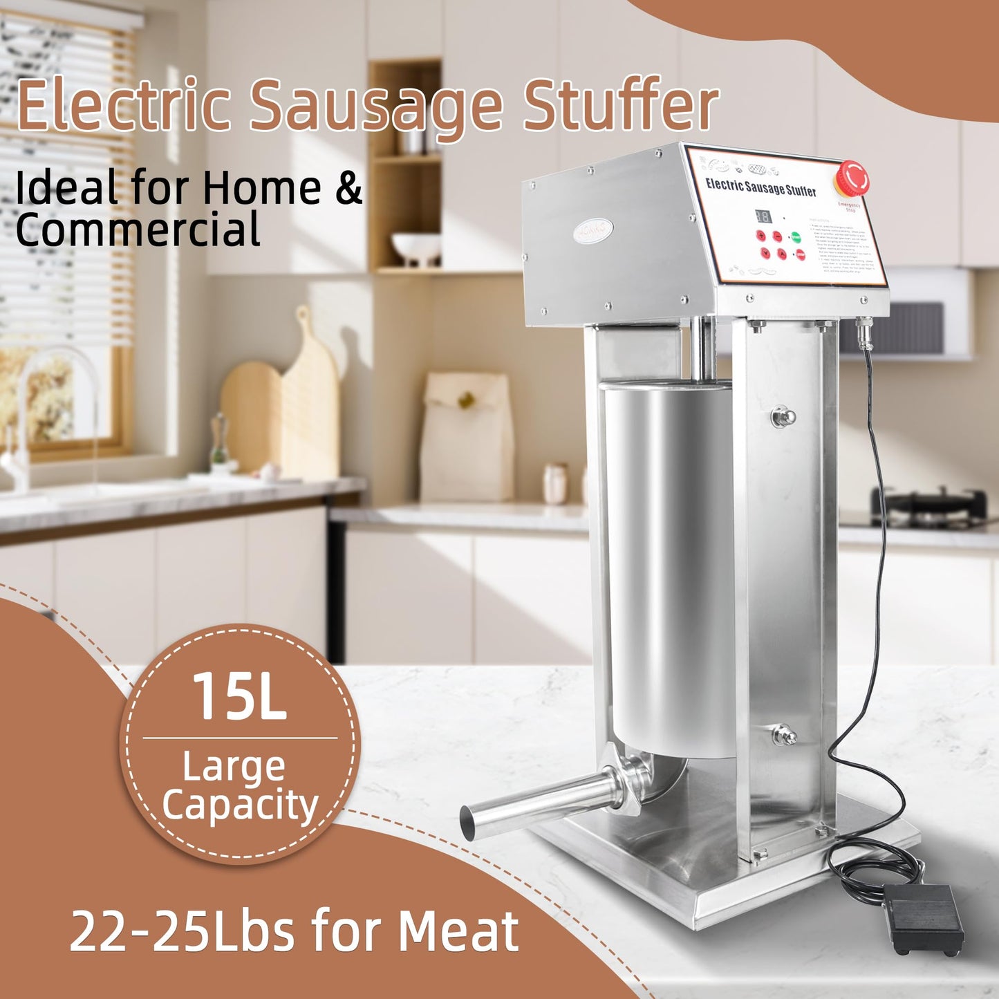 Hakka 30LB Electric Sausage Stuffer, Stainless Steel Electric Sausage Makers and Churro Makers Commercial Sausage Filling Machine with 5 Stuffing Tubes 4 Churros Making Parts