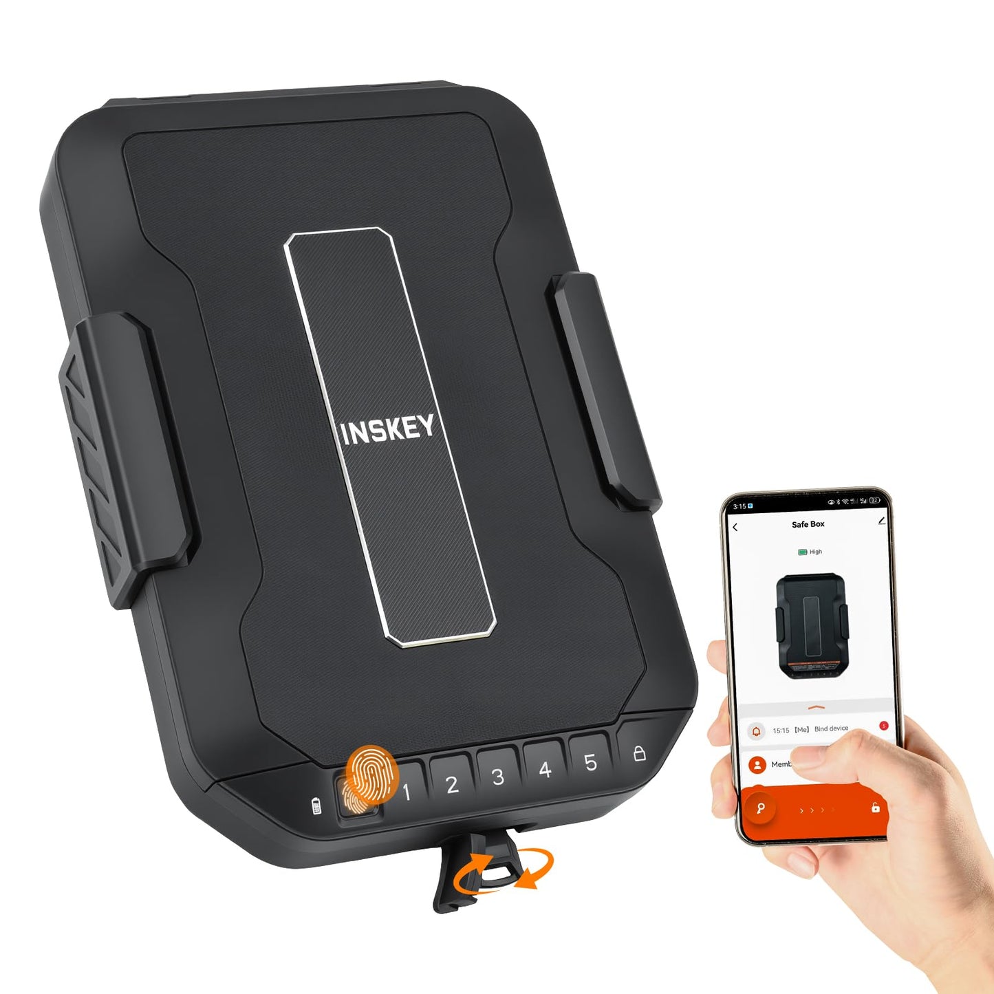 INSKEY Biometric Gun Safe for Handgun-Full Size Pistol Safe Box, 4-in-1 Quick Access with Fingerprint/App/Code/Keys, Portable Waterproof Durable Lock Box for Home, Car, Travel