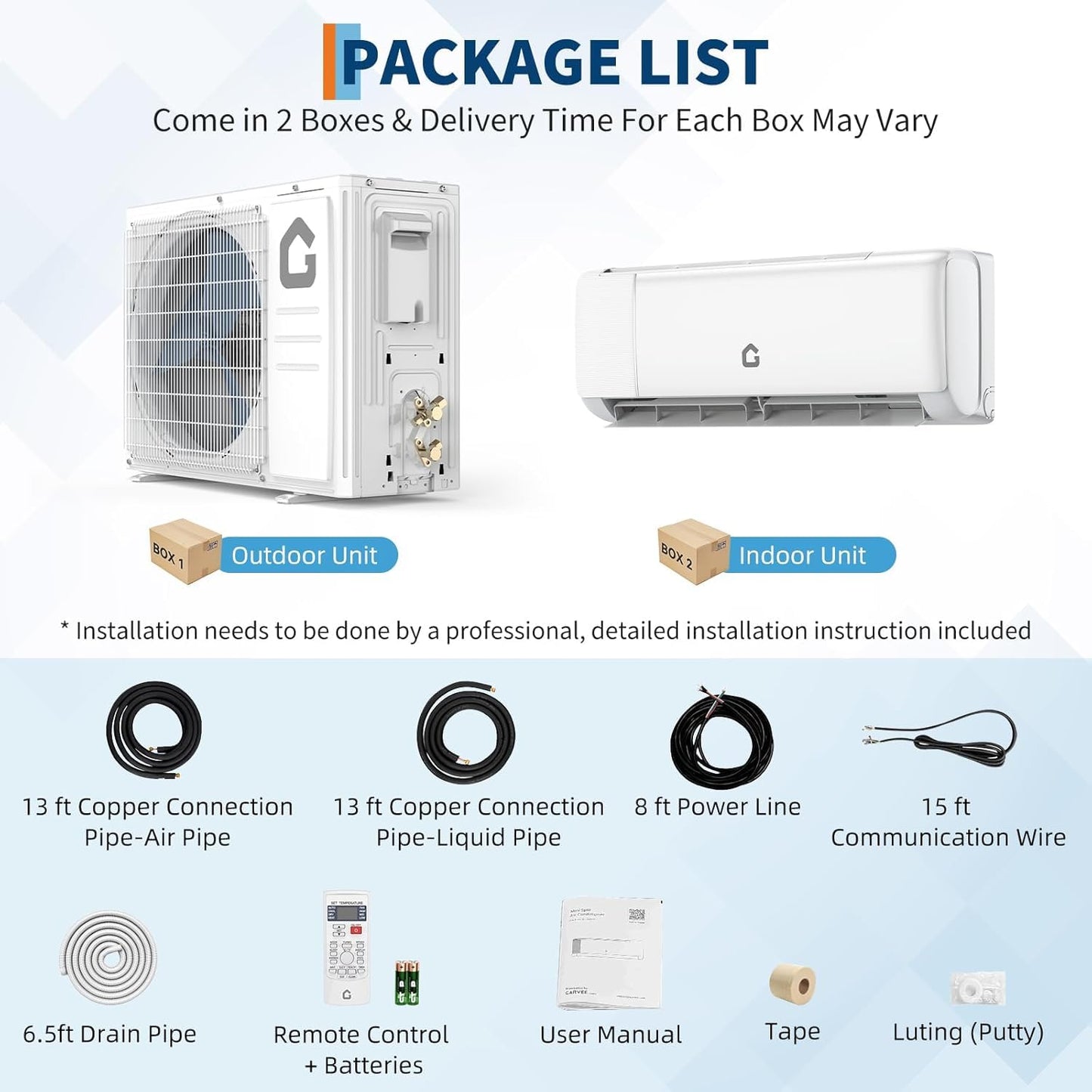 GarveeHome 12000 BTU Inverter Split System Air Conditioners with WiFi, 21 SEER2 Mini Split AC/Heating System, Ductless Heat Pump Wall Mount AC Unit Cool Up to 750 Sq. Ft, Installation Kits, 230V