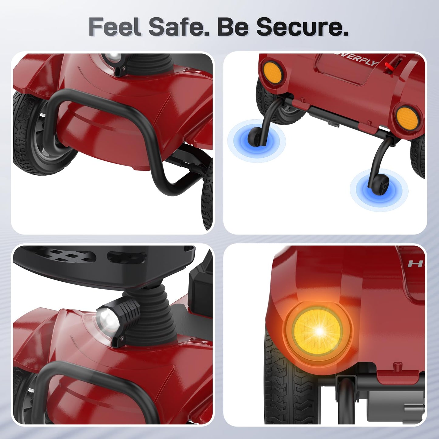Hoverfly T4 Mobility Scooter for Seniors, Max 12.4-Mile Range & 3.7 mph, 3-Position Seat & Anti-slip Rear Wheel, Removed Battery&Quick Fold Design, Solid 9" Tire &330 lb Capacity, Ease of Assembly Red
