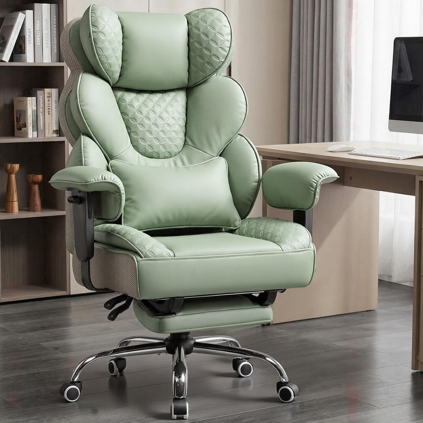 COMHOMA Big and Tall Office Chair with Upgrade Footrest, Heavy Duty Gaming Chair High Back Executive Chair with Spring Lumbar Support for Lower Back Pain Relief, 150°Reclining Adjustable Armrests