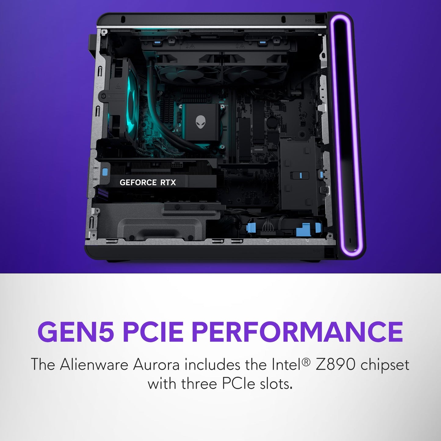 Alienware Aurora Gaming Desktop ACT1250 - Intel Core Ultra 9 285 Processor, Liquid Cooled, NVIDIA GeForce RTX 5080, 32GB DDR5 RAM, 1TB SSD, 1000W Platinum Rated PSU, Windows 11 Home - Clear Panel
