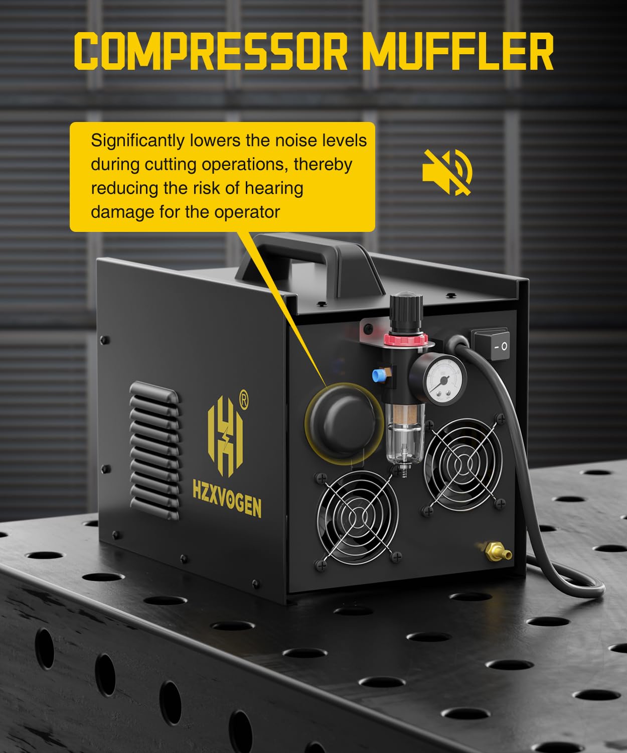 H HZXVOGEN Plasma Cutter with Built in Air Compressor, 50A Pilot Arc Plasma Cutter, 220V High Frequency Air Plasma Cutting Machine DC Inverter IGBT with 2T/4T, Capable External Compressor(HVC6000Pro)