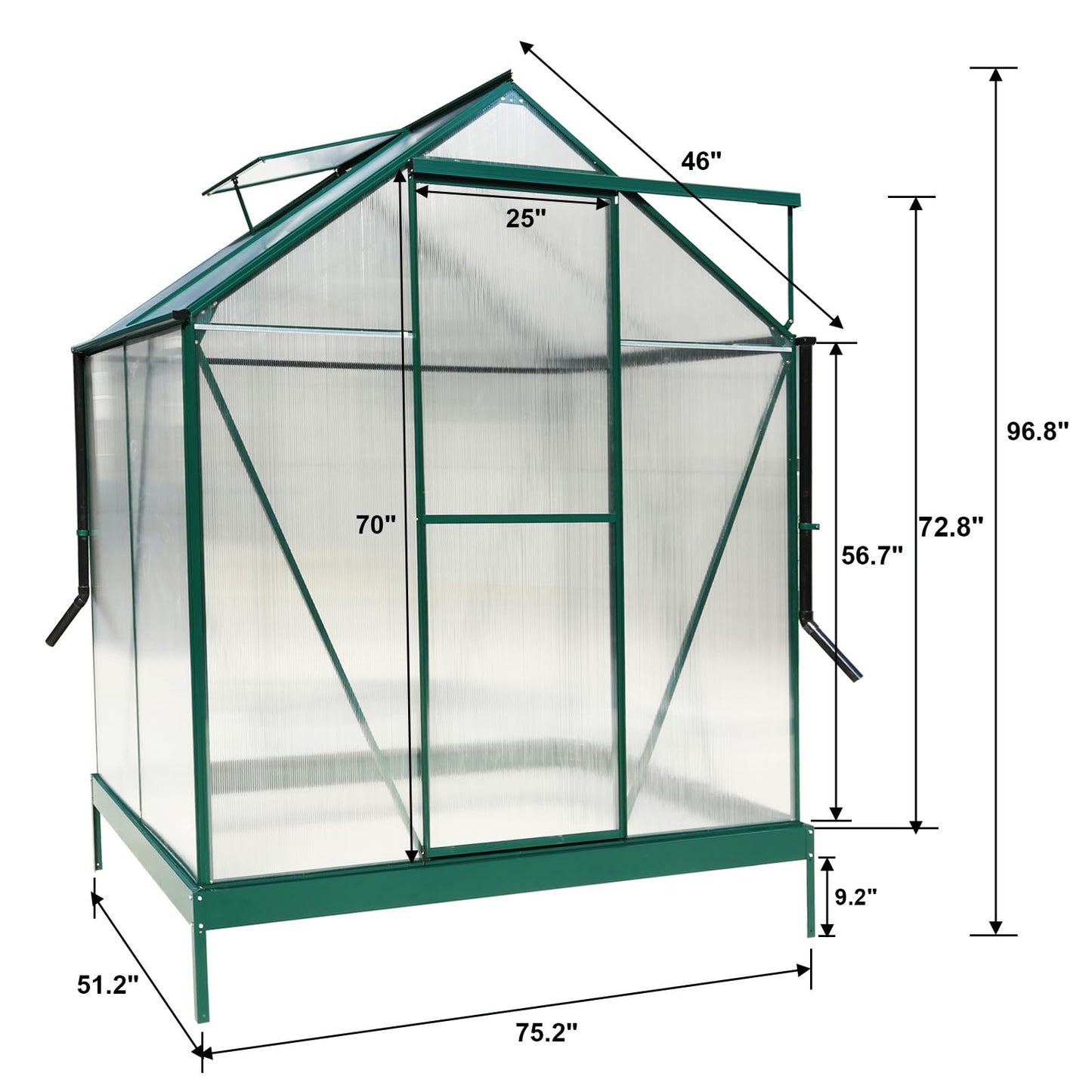 KEIKI 6.2x4.2FT Polycarbonate Greenhouse Walk-in Heavy Duty Outdoor with Aluminum Frame, Clear Panels, Rain Gutter, Vent, Sliding Door for Backyard Plant Nursery, UV Safe All Season, Green