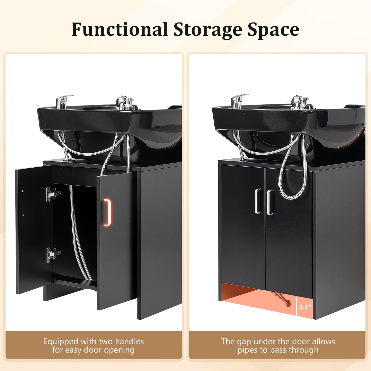 OmySalon Shampoo Chairs for Salon, Stainless Steel Frame & UPC Certified Shampoo Bowl & Footrest, Hair Washing Station, Backwash Unit for Beauty Spa Barbershop, Black and Gold