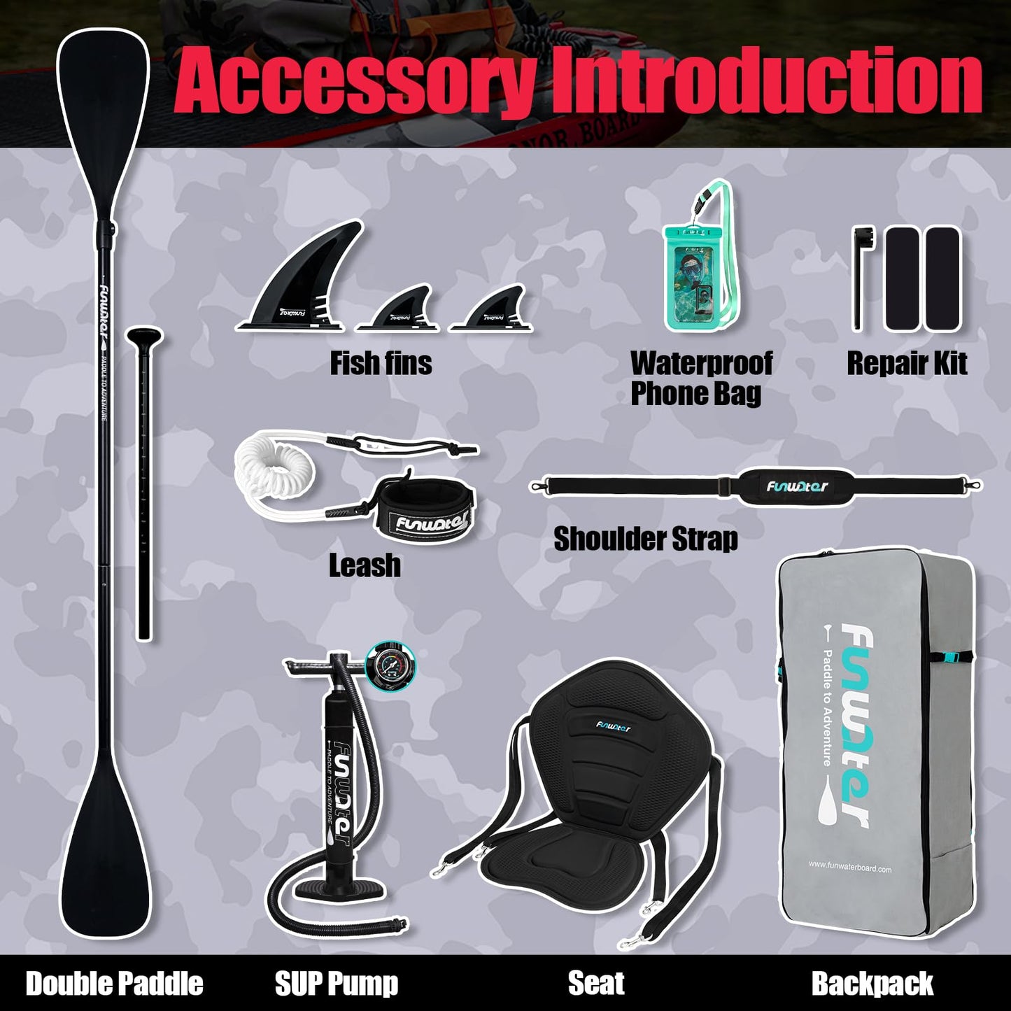 FunWater Inflatable Stand Up Paddle Board with Premium SUP Paddleboard Accessories, Anti-Slip EVA Deck, Paddle Boards for Adults & Youth of All Skill Levels