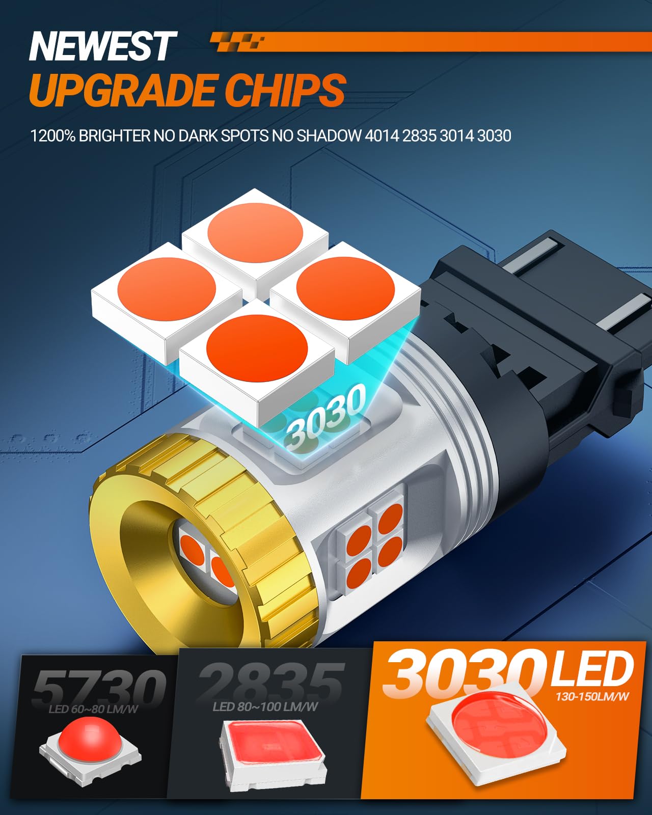 SEALIGHT 3157 LED Bulb Red, 1200% Brightness for Brake Lights, Aluminum, Model J7, Size 3156/3157, 2PCS