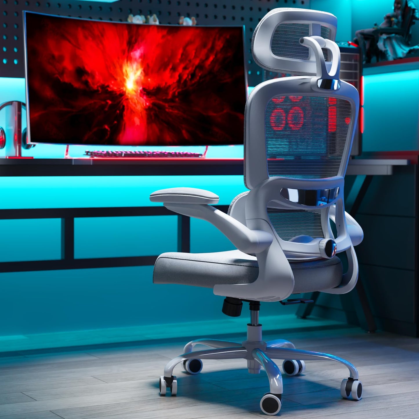 TRALT Office Chair Ergonomic Desk Chair, 330 LBS Home Mesh Office Desk Chairs with Wheels, Comfortable Gaming Chairs (Light Grey)