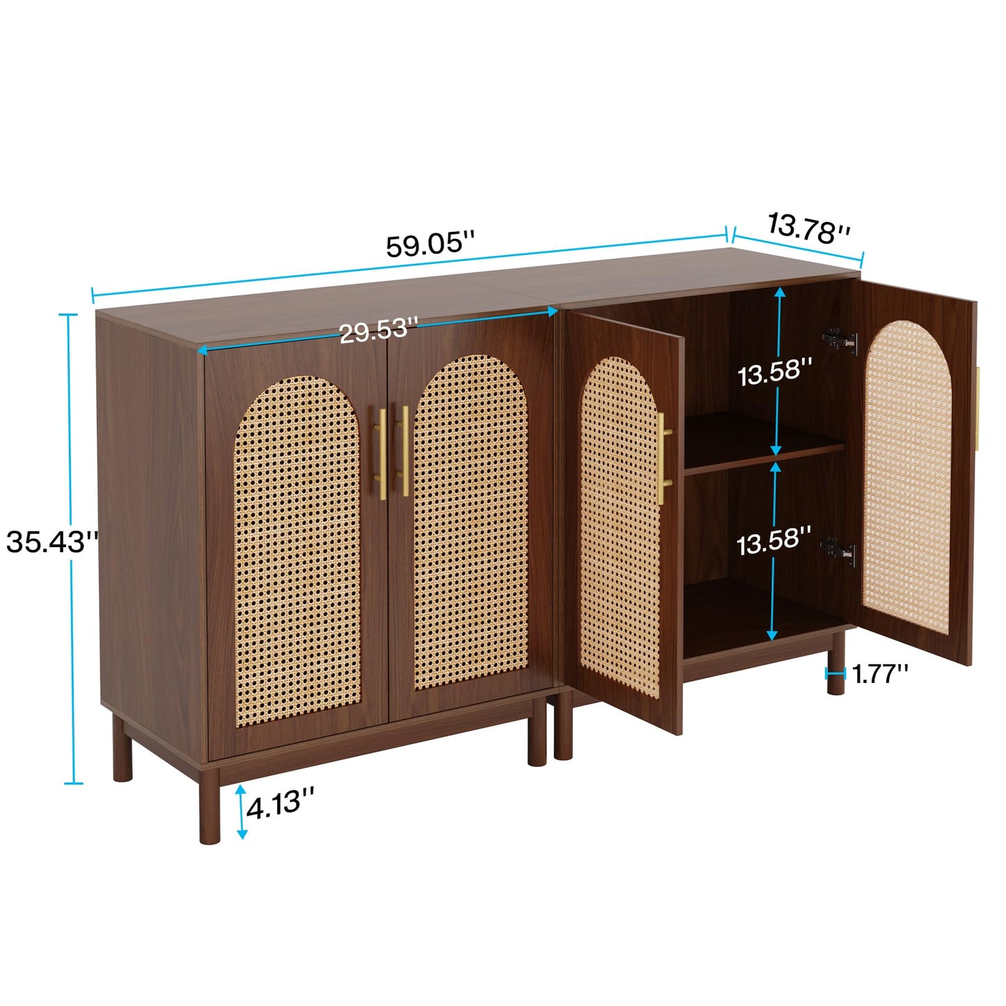 Tribesigns Set of 2 Rattan Sideboard Buffet Cabinet with Storage, 59 Inch Accent Cabinet for Dining Room, Living Room, Kitchen, Rattan and Dark Brown