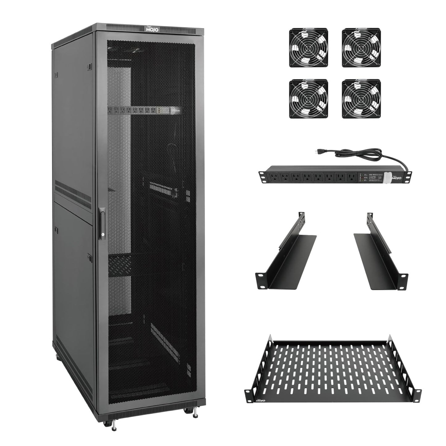 Tecmojo 42U Server Rack Network Cabinet 39.4" D x 23.6" W, Locking Data Cabinet Enclosure for 19" Server, Networking, AV & IT Equipment, Mesh Door, Black