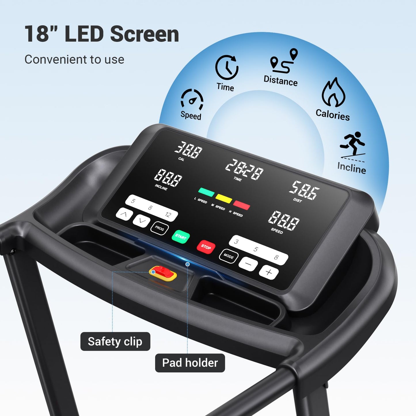 THERUN Running Treadmill, 0-12% Auto Incline Treadmill for Running and Walking, 300 lbs Weight Capacity Treadmills for Home, 3.0HP, 18" LED Screen Treadmill with Incline