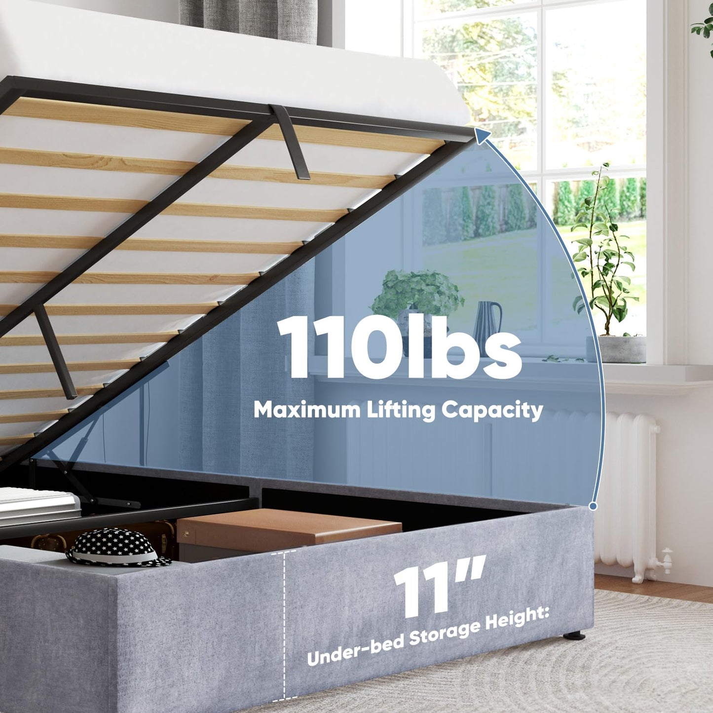 OLIXIS Full Size Lift Up Storage Bed with Wingback Headboard, Modern Upholstered Platform Bed Frame, Hydraulic Underneath Storage Space, Soft Velvet Platform, No Box Spring Needed, Grey