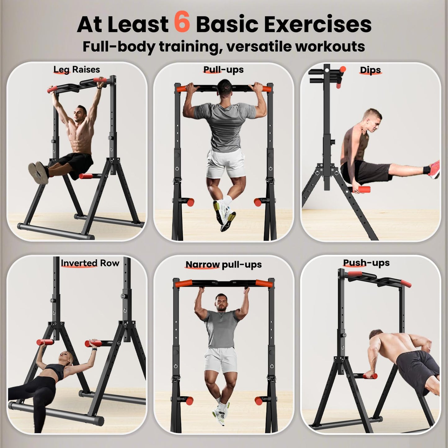 WATBKHE Foldable Power Tower Pull Up Bar Dip Station, Pull Up Bar Standing for Home Gym Adjustable Height, Multi-Functional Workout Equipment Strength Training Machine, Support 460LBS