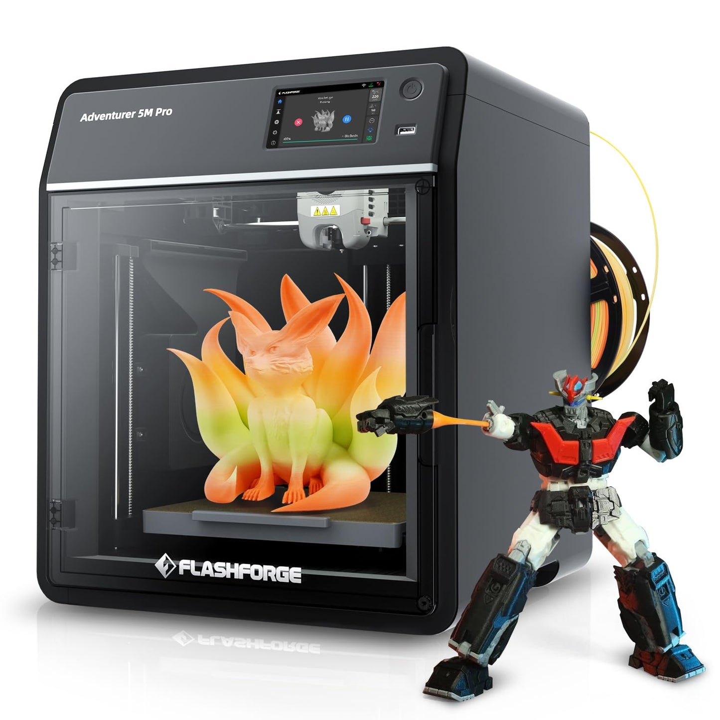 FLASHFORGE 3D Printer AD5M Pro with 250g PLA, 600mm/s High Speed CoreXY High Precision Printing, 280℃ Quick-Swap 0.4 & 0.6mm Hotend, 50dB Silence and Built-in Camera, Build Volume 220 * 220 * 220mm
