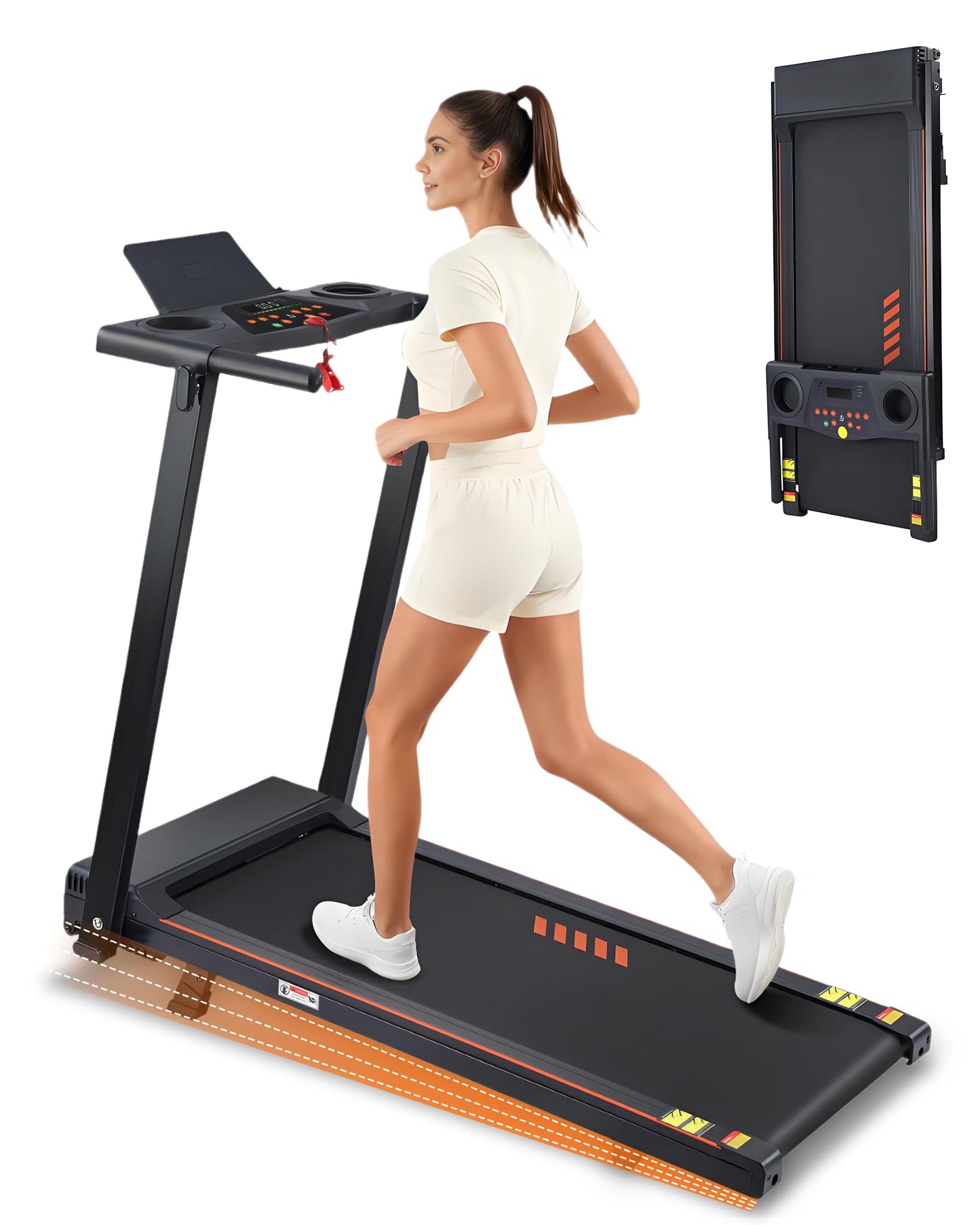 ECHANFIT Incline Treadmill with Handles, 3.0 HP Small Treadmills for Home with 300 LBS Capacity, Walking Pad with LED Dispay, 24 Preset Programs, Water Bottle Holder, iPad Stand