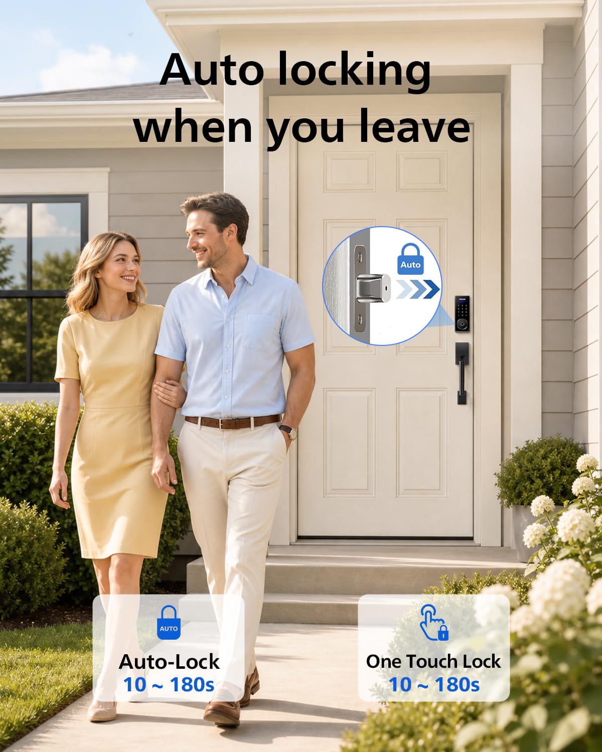 Philips Wi-Fi Smart Lock with Handle, WiFi Keyless Entry Keypad Door Lock with Handle, Front Door Deadbolt Set, Fingerprint Unlock, PIN Code Unlock, Auto Locking, App Remote Control, Bulit in WiFi