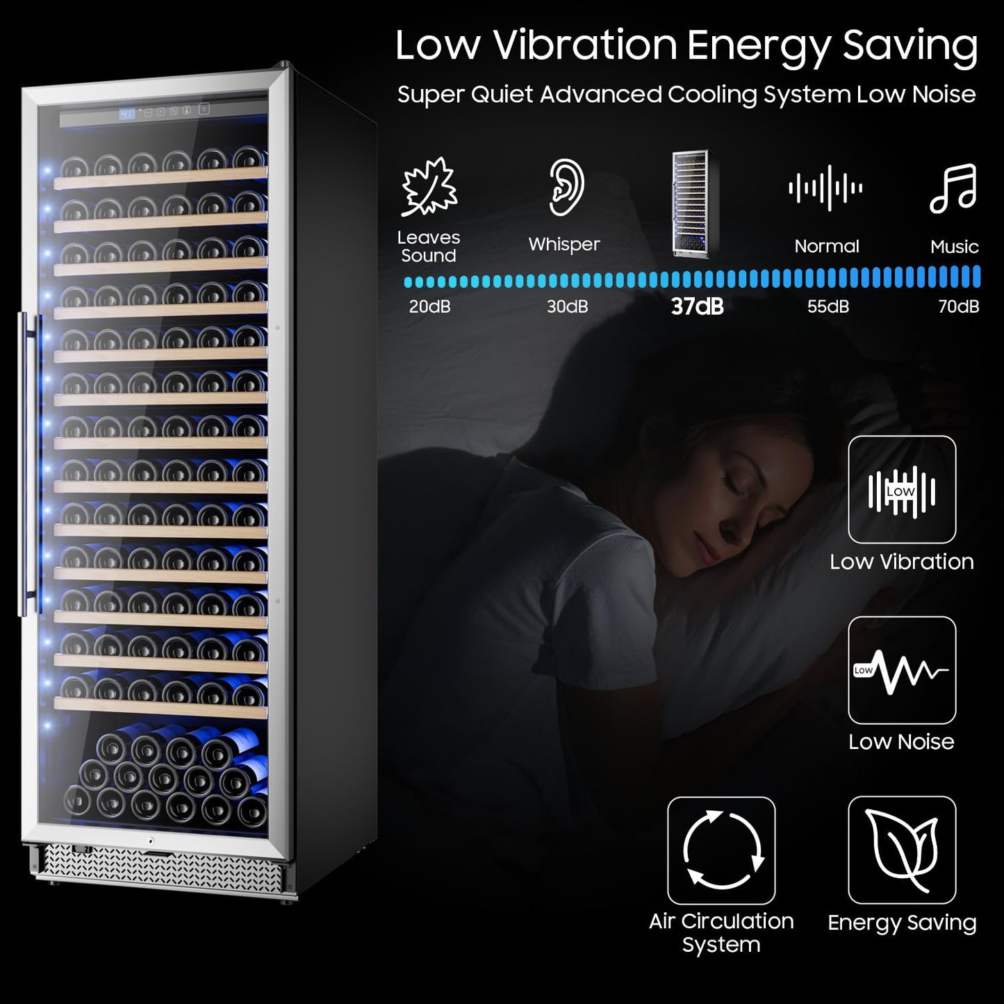 Vushine 24 Inch Wine Cooler, Wine fridge Freestanding or Built-In with Door Lock, Suitable for Mixed 158 Bottles Sizes, Low Noise Operation (14.4cu.ft)