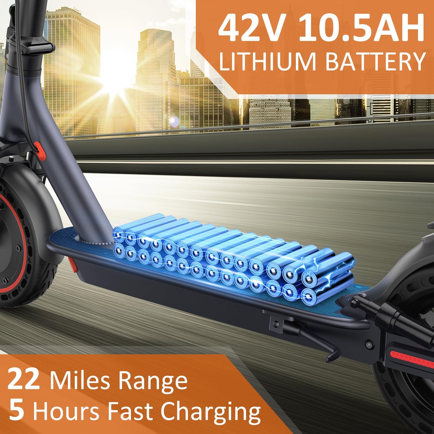Qlaway 10" 500W Double Shock Sbsorption E Scooter for Adults 22 MPH Sport Escooter, Electric Scooter Up to 22 Miles Range, Bearing 265 LBS/APP Control-Red