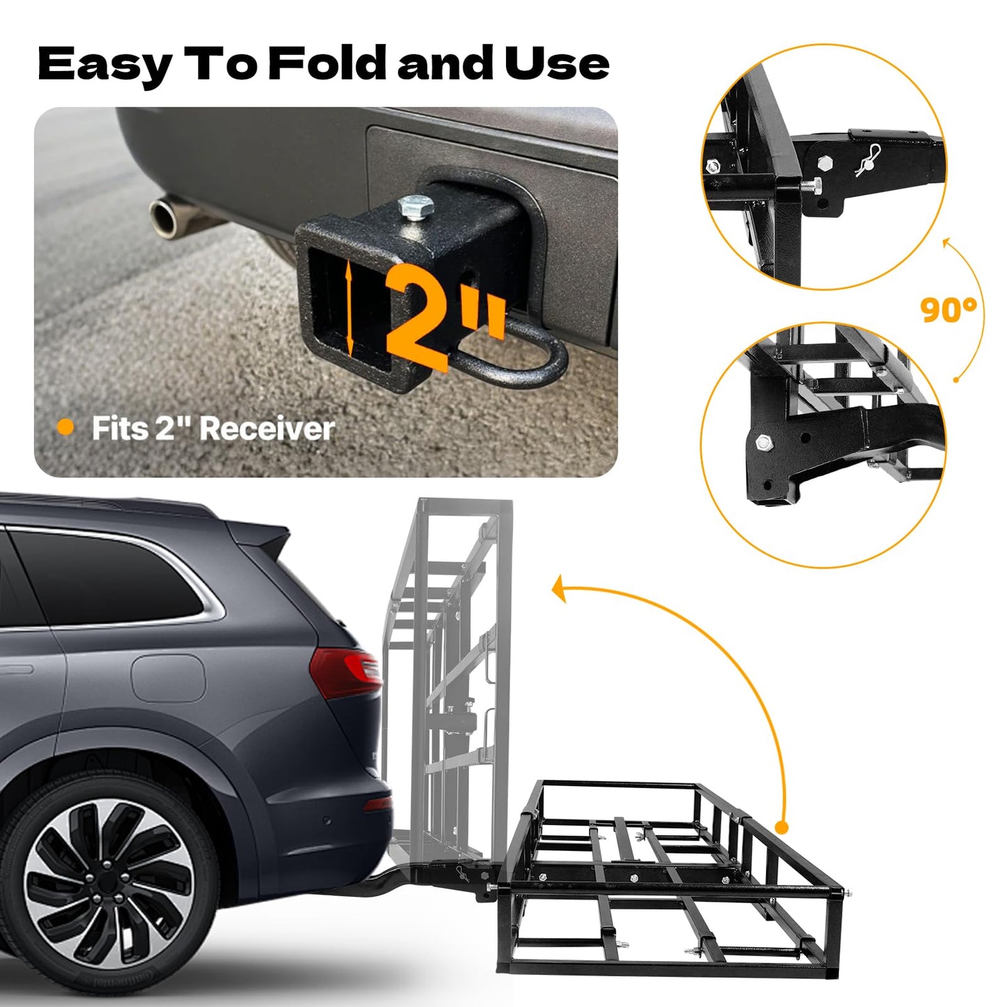 Hitch Cargo Carrier with Bike Rack,64" x 20" x 6" 2 in 1 Folding Trailer Hitch Rack for 2 Standard, Fat Tire and Electric Bike, Fits for Car SUV Truck RV Minivan with 2-Inch Receiver
