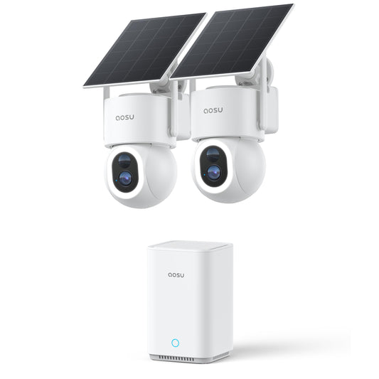 aosu SolarCam D1 Max 2-Cam Kit, 4K Solar Security Cameras Outdoor Wireless, 360° Pan & Tilt Coverage, Auto Tracking, Color Night Vision, No Subscription Required, Local Storage up to 1TB