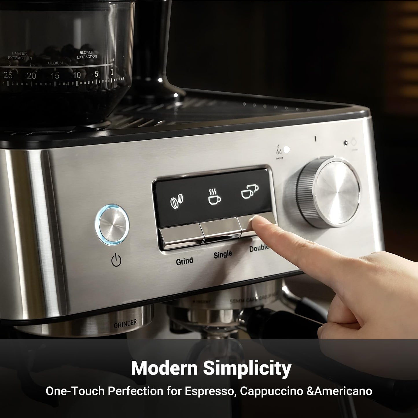 Gevi 20 Bar Espresso Machine with Built-in Grinder & Milk Frother | Professional Coffee Maker for Home | Cappuccino, Latte, 2.3L Removable Water Tank, Stainless Steel Steam Wand