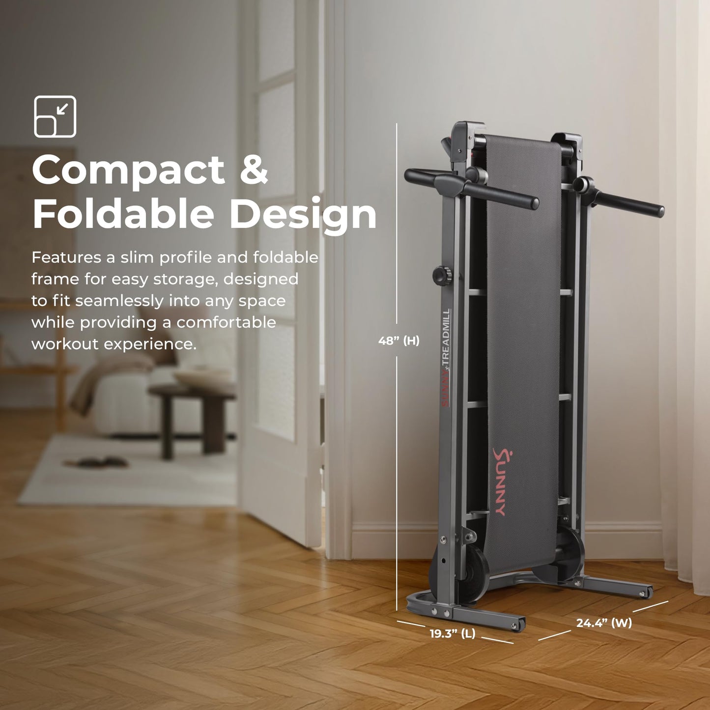 Sunny Health & Fitness Smart Manual Walking Treadmill, 300 LB Weight Capacity, Non-Electric, Fixed Incline, Compact & Foldable, Digital Monitor, Bluetooth Connection with SunnyFit App - SF-T1407SMART