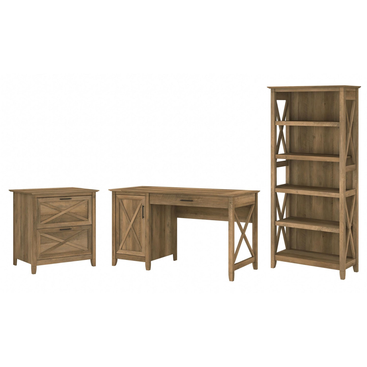 Bush Furniture Key West 54W Computer Desk with 2 Drawer Lateral File Cabinet and 5 Shelf Bookcase in Reclaimed Pine