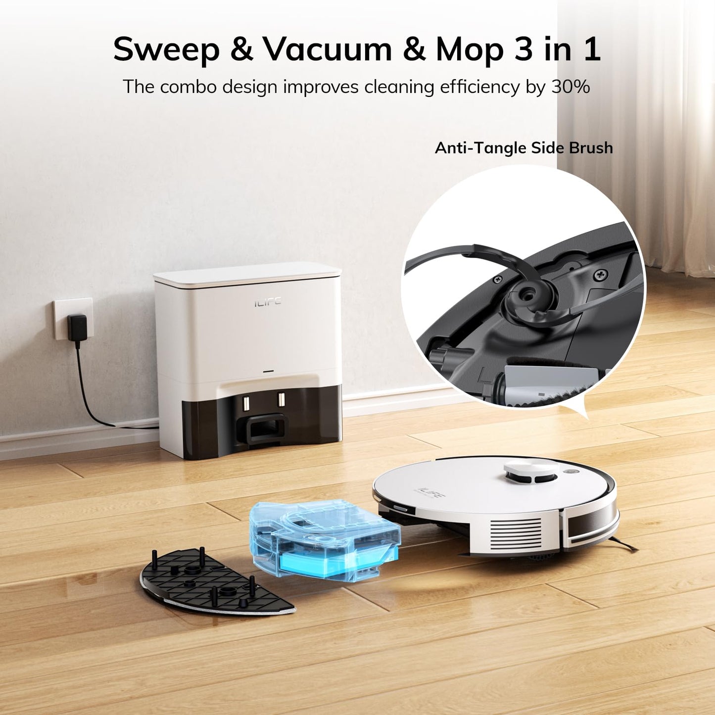 ILIFE A30 Pro Robot Vacuum and Mop, Self Emptying Station for 60 Days, 5000Pa Suction, LiDAR Navigation, No-Go Zones, 2.4G WiFi/App/Alexa/Remote Control, Clean Hard Floors to Medium-Pile Carpet, 110V