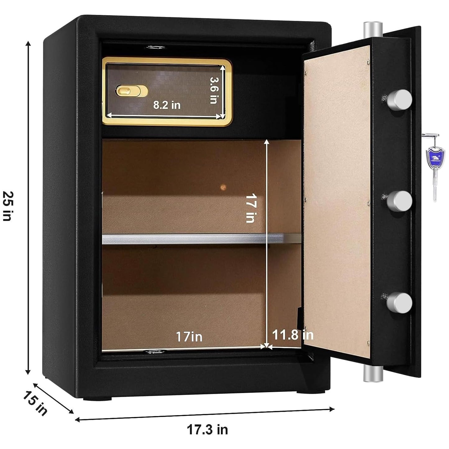 TIGERKING 3.7 Cu Ft Large Home Safe, 66 LB Heavy-Duty Steel Security Safe, Anti-Theft, Dual Alarm System, Double Safety Key Lock and Password, Ideal for Home or Office, Black